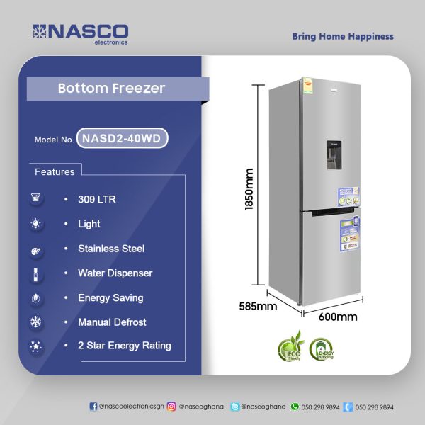 Nasco 307 L Double-Door Refrigerator (NASD2-40WD)