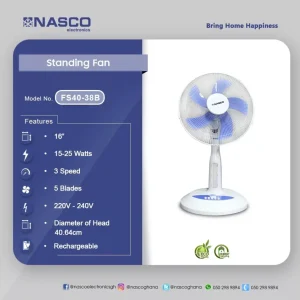 Nasco 16″ Rechargeable Standing Fan (FS40-38B)