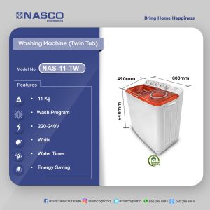 Nasco 11KG Twin Tub Washing Machine (NAS-11-TW)
