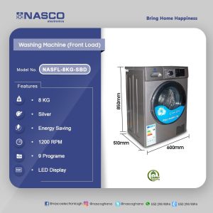 Nasco Front Load Washing Machine – 8KG (NASFL-8KG-SBD)